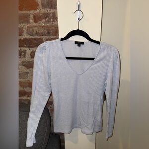 J. Crew Light Blue Ribbed V-Neck Long Sleeve Top
